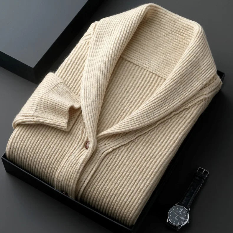 Men's Shawl Collar Knitted Cardigan – Chunky Button Up Cardigan