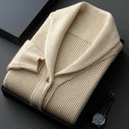 Men's Shawl Collar Knitted Cardigan – Chunky Button Up Cardigan