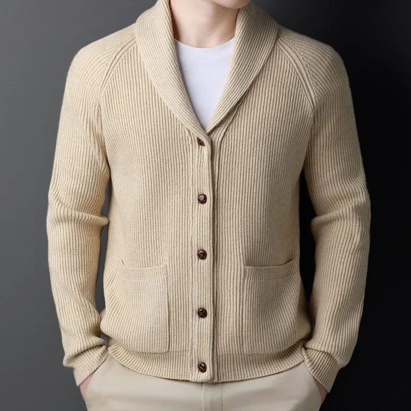 Men's Shawl Collar Knitted Cardigan – Chunky Button Up Cardigan