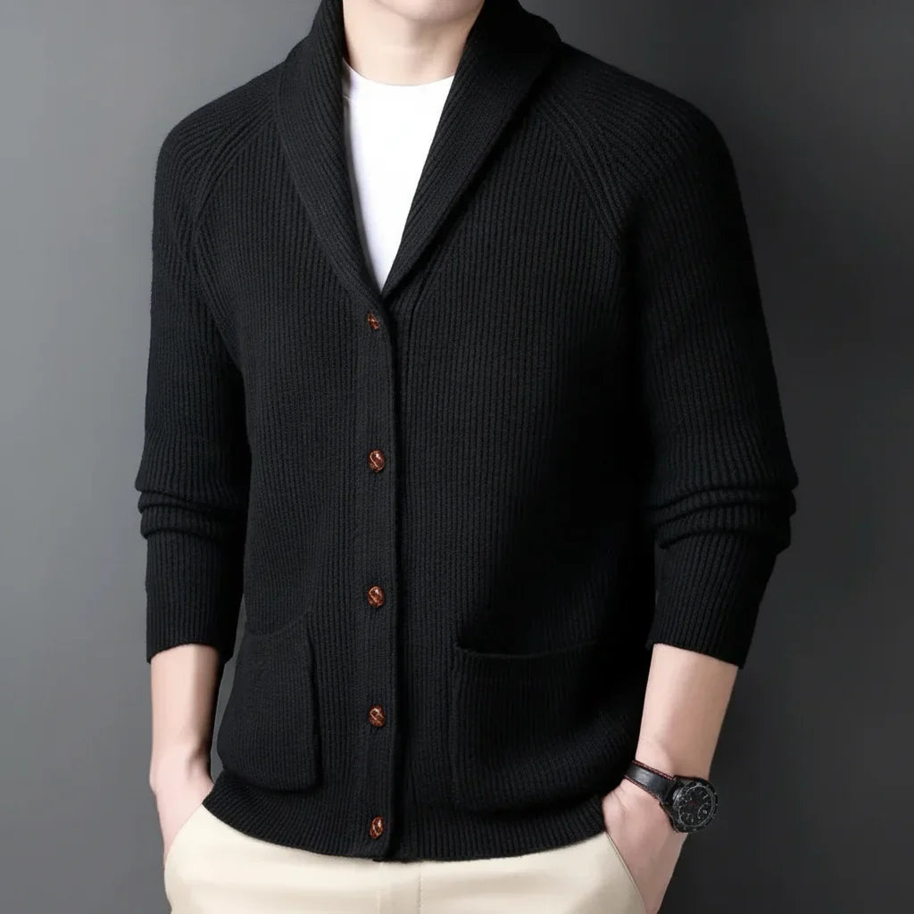 Men's Shawl Collar Knitted Cardigan – Chunky Button Up Cardigan