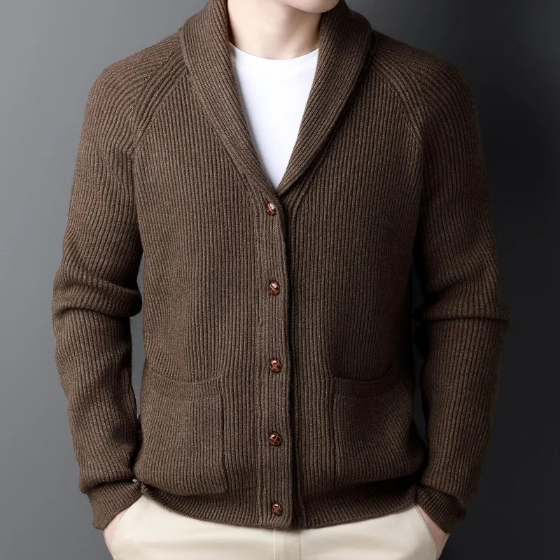 Men's Shawl Collar Knitted Cardigan – Chunky Button Up Cardigan