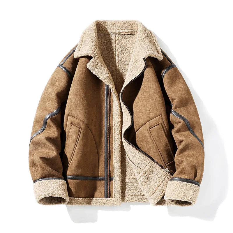Men's Shearling Aviator Jacket – Suede-Finish Contrast Trim Jacket