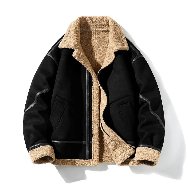 Men's Shearling Aviator Jacket – Suede-Finish Contrast Trim Jacket