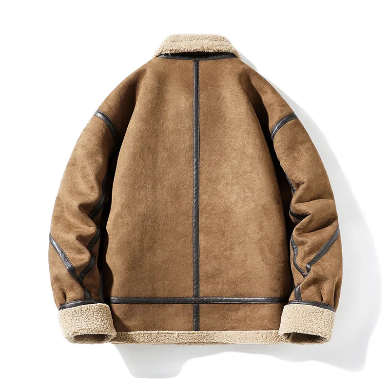 Men's Shearling Aviator Jacket – Suede-Finish Contrast Trim Jacket