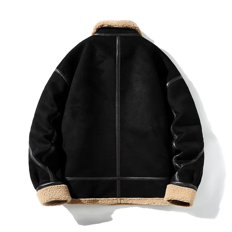 Men's Shearling Aviator Jacket – Suede-Finish Contrast Trim Jacket