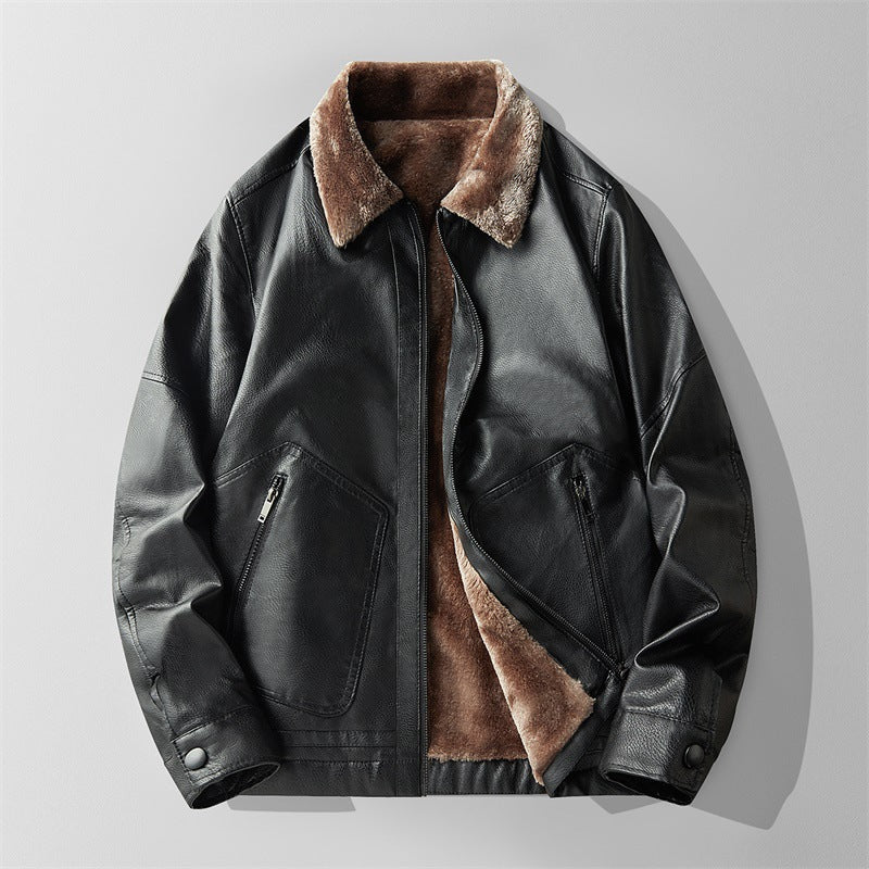 Men's Shearling Lined Bomber Jacket – Smooth Finish Zip-Up Winter Bomber