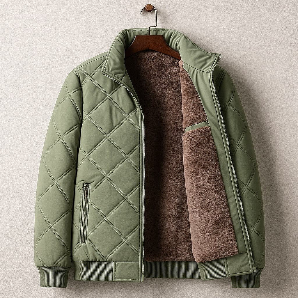 Kacob | Men's Sherpa Lined Bomber Jacket – Quilted Stand Collar Winter Jacket
