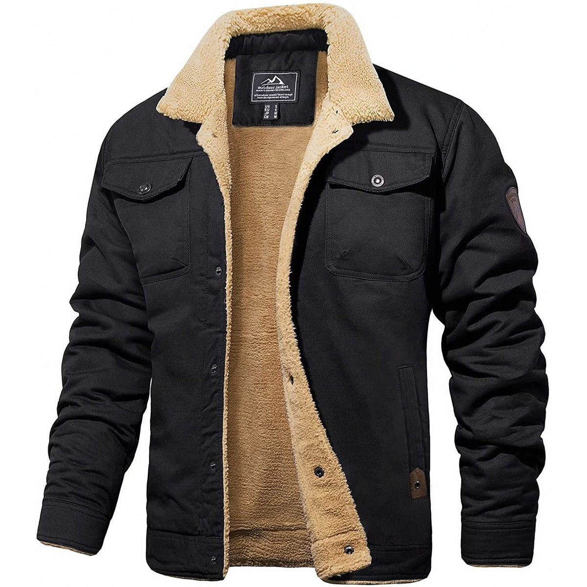 Men's Sherpa-Lined Winter Jacket – Faux Shearling Collar Button Front Trucker Jacket