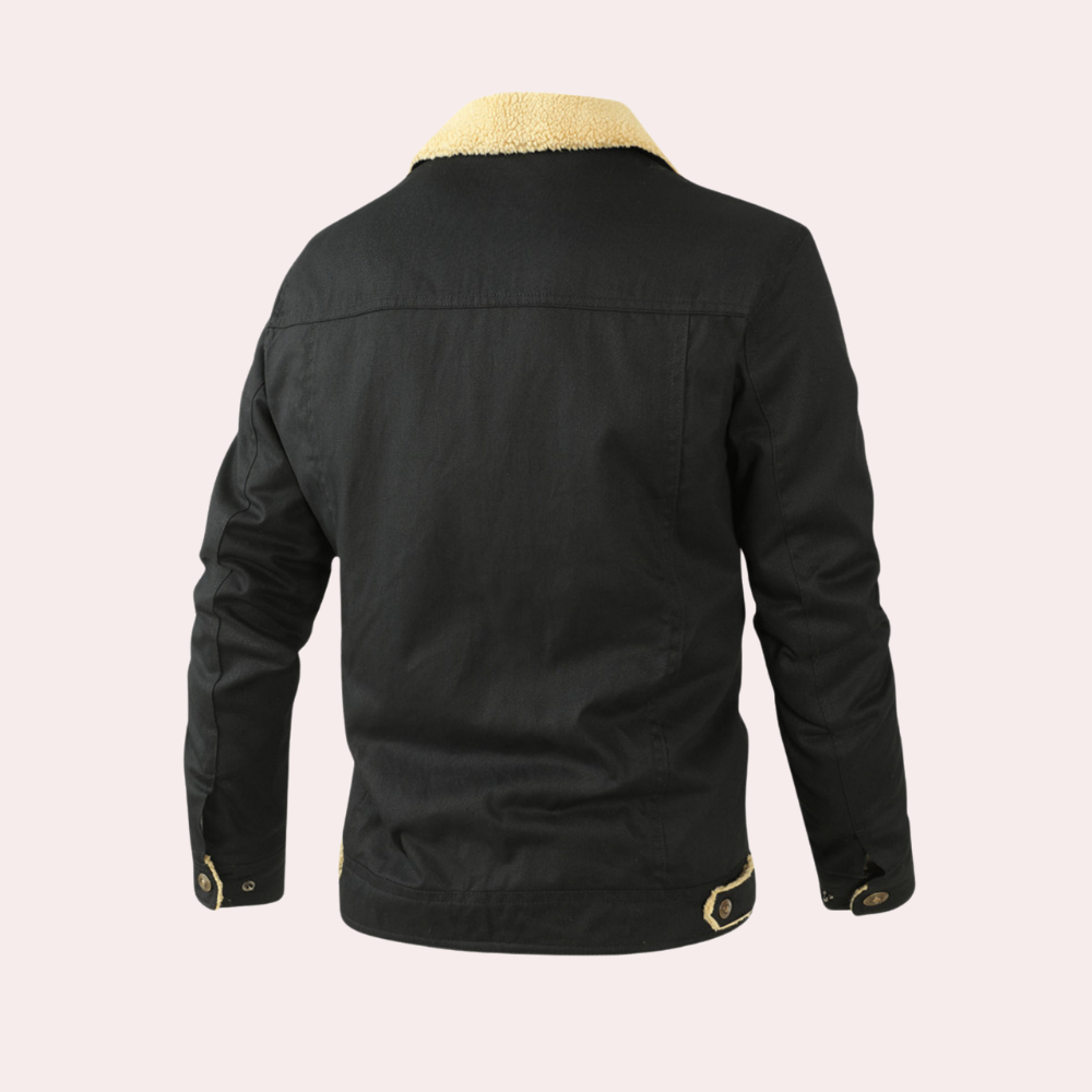 Men's Sherpa-Lined Winter Jacket – Faux Shearling Collar Button Front Trucker Jacket