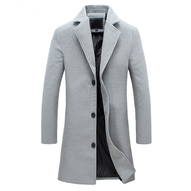Men's Single-Breasted Overcoat – Notch Lapel Mid-Length Smart Winter Coat