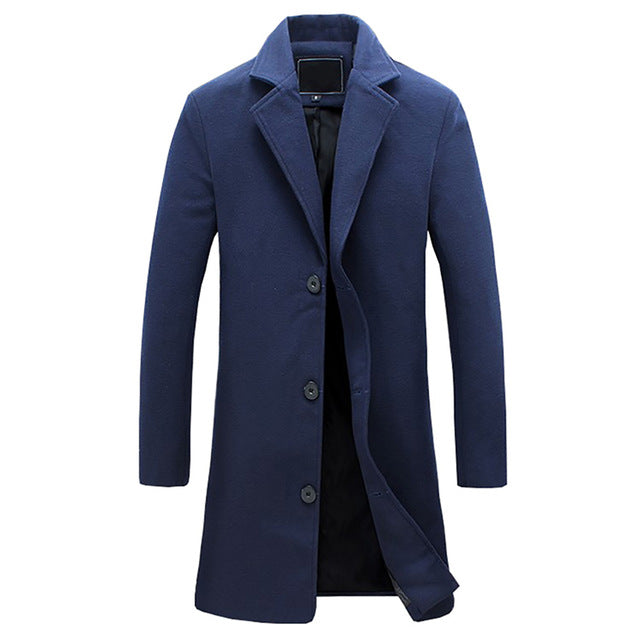 Men's Single-Breasted Overcoat – Notch Lapel Mid-Length Smart Winter Coat