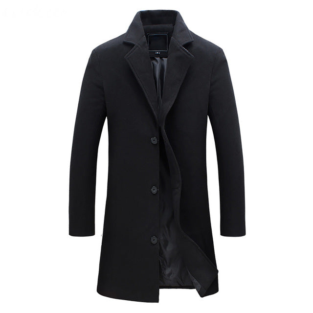 Men's Single-Breasted Overcoat – Notch Lapel Mid-Length Smart Winter Coat