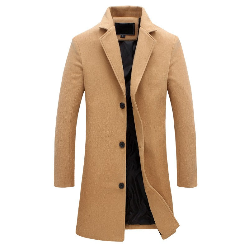Men's Single-Breasted Overcoat – Notch Lapel Mid-Length Smart Winter Coat