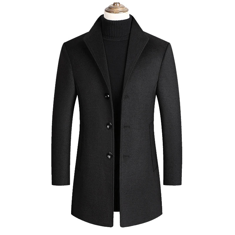 Kacob | Men's Single Breasted Overcoat – Notch Lapel Smart Winter Coat
