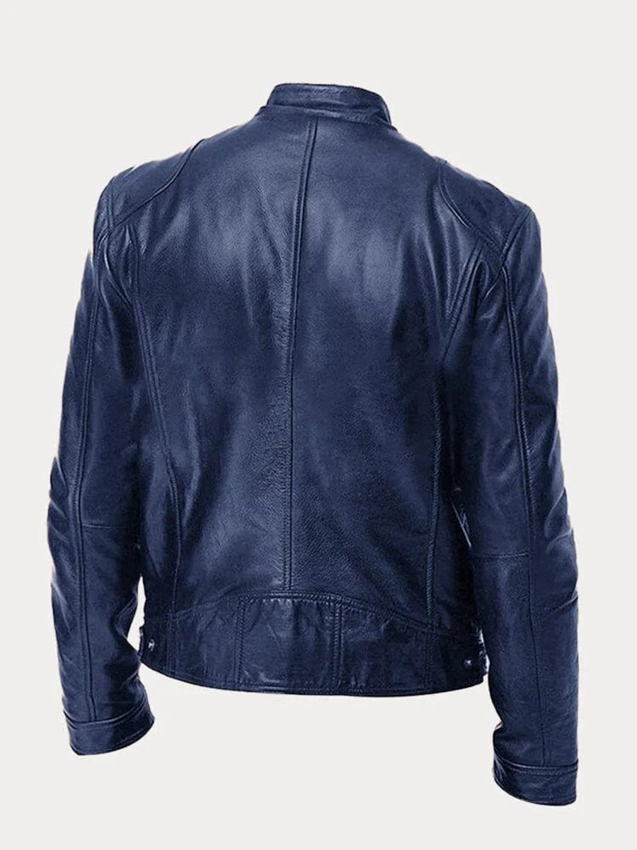 Kacob | Men's Slim Fit Faux Leather Biker Jacket – Stand Collar Zip Up Jacket