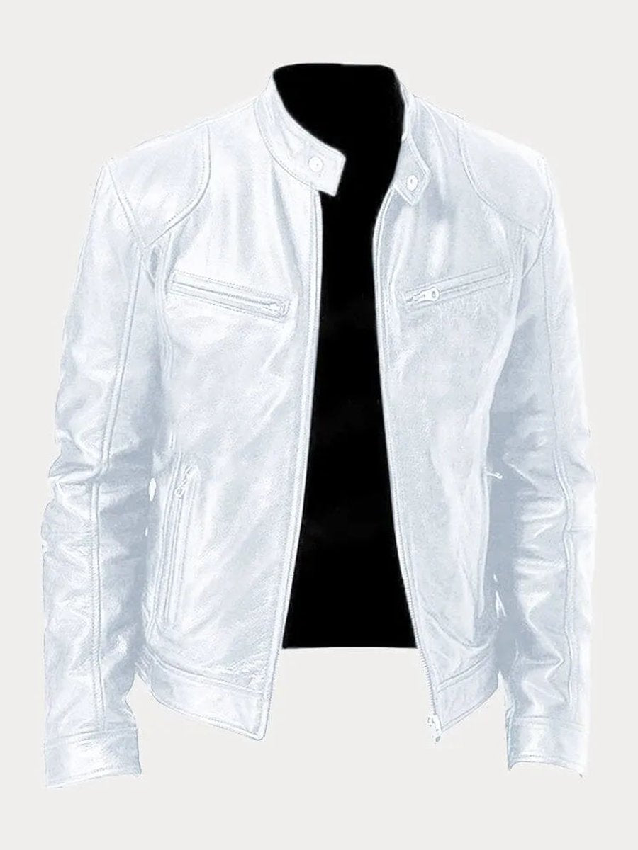 Kacob | Men's Slim Fit Faux Leather Biker Jacket – Stand Collar Zip Up Jacket