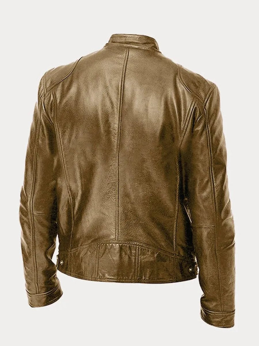 Kacob | Men's Slim Fit Faux Leather Biker Jacket – Stand Collar Zip Up Jacket
