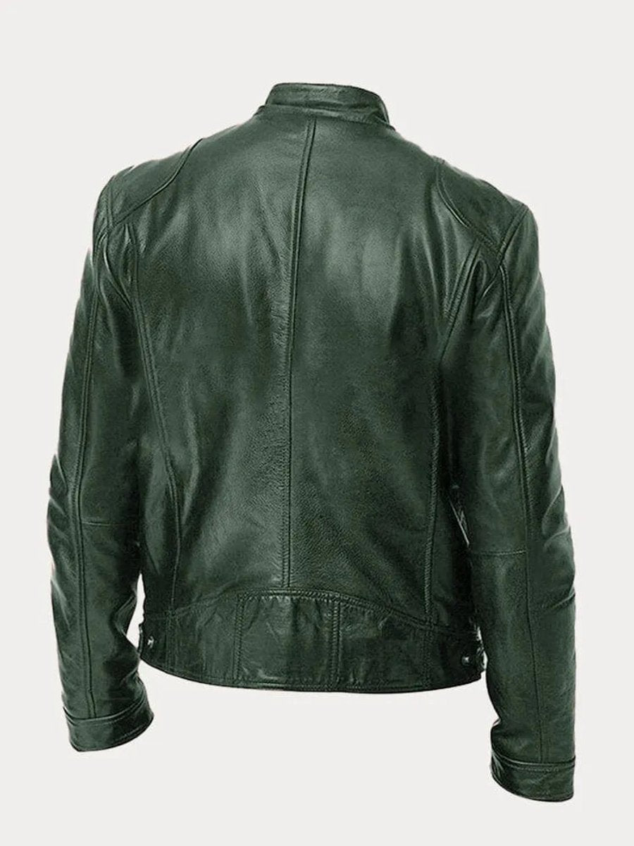 Kacob | Men's Slim Fit Faux Leather Biker Jacket – Stand Collar Zip Up Jacket
