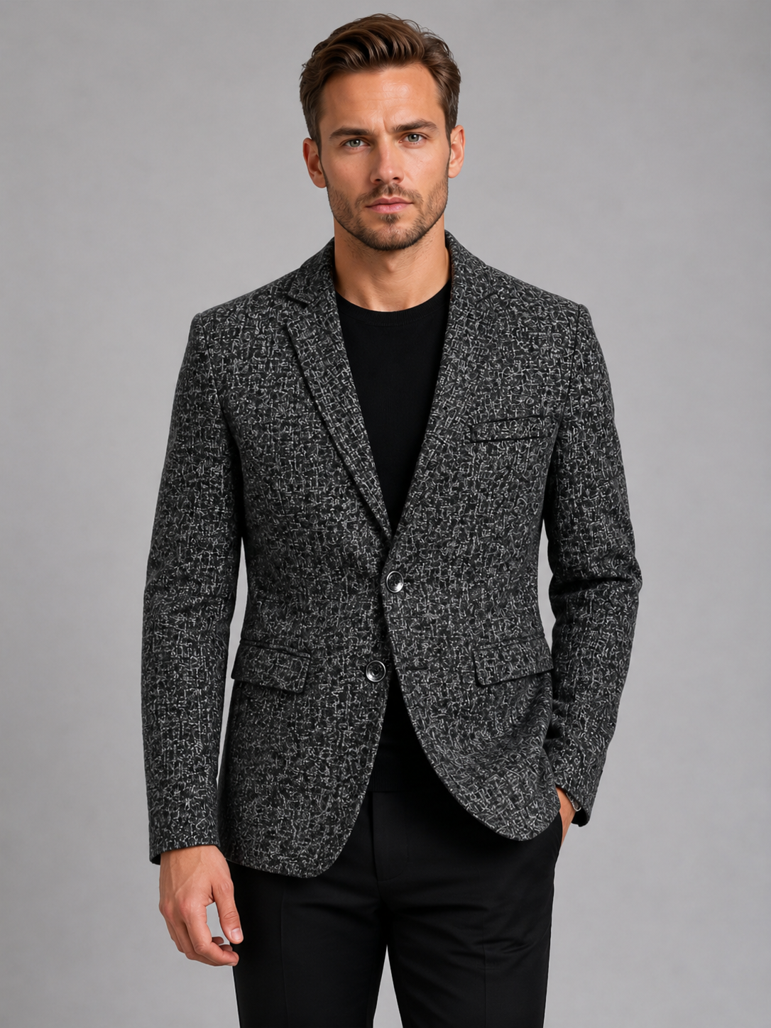 Kacob | Men's Slim Fit Marl Textured Blazer – Notch Lapel Smart Casual Jacket
