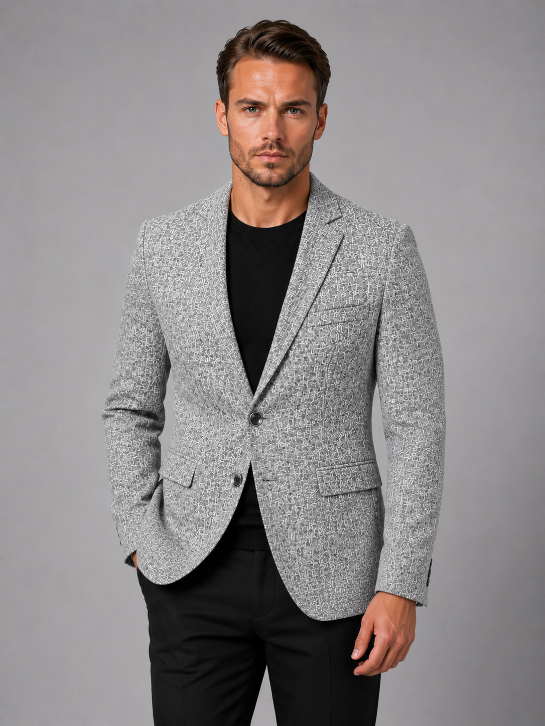 Kacob | Men's Slim Fit Marl Textured Blazer – Notch Lapel Smart Casual Jacket