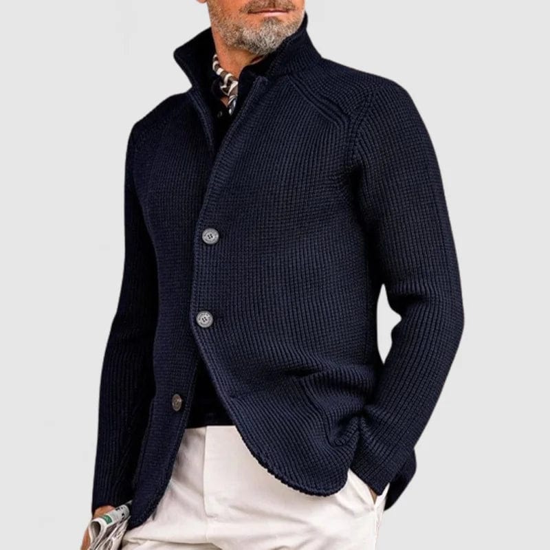 Kacob | Men's Stand Collar Cardigan – Button Up Textured Knit Jacket