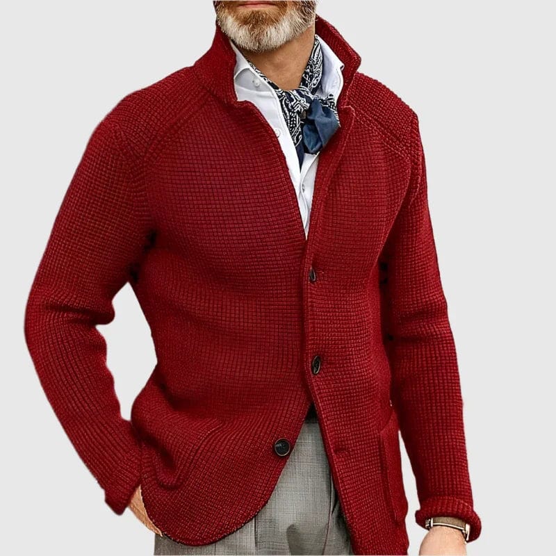 Kacob | Men's Stand Collar Cardigan – Button Up Textured Knit Jacket