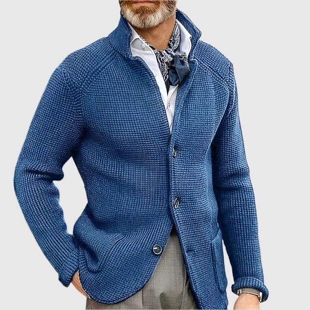 Kacob | Men's Stand Collar Cardigan – Button Up Textured Knit Jacket