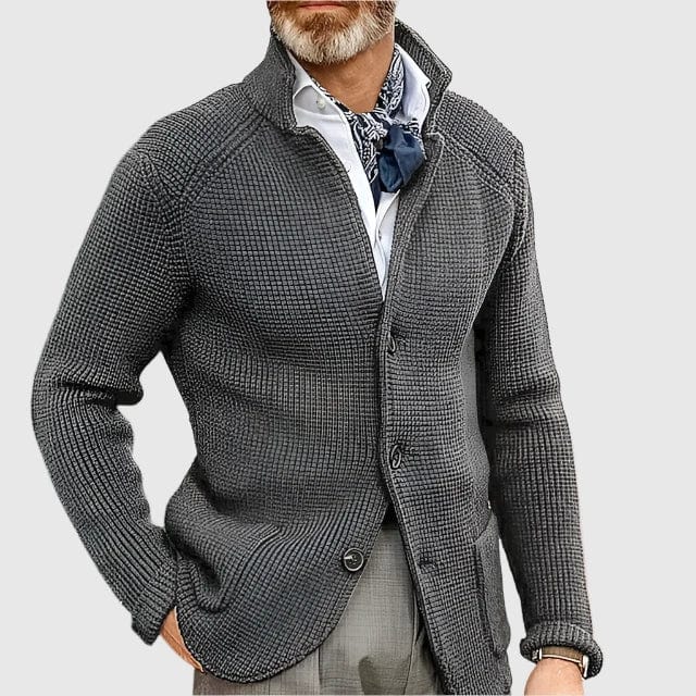 Kacob | Men's Stand Collar Cardigan – Button Up Textured Knit Jacket