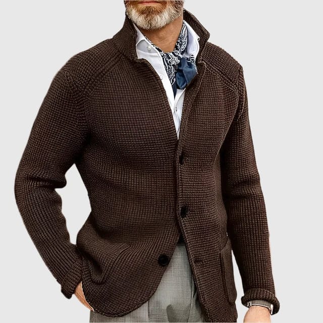 Kacob | Men's Stand Collar Cardigan – Button Up Textured Knit Jacket
