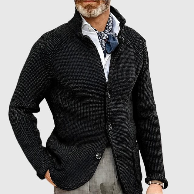 Kacob | Men's Stand Collar Cardigan – Button Up Textured Knit Jacket