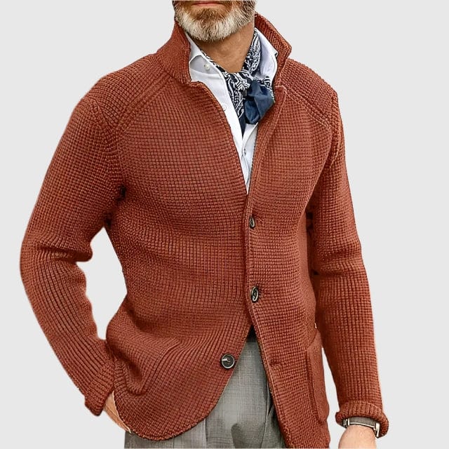 Kacob | Men's Stand Collar Cardigan – Button Up Textured Knit Jacket