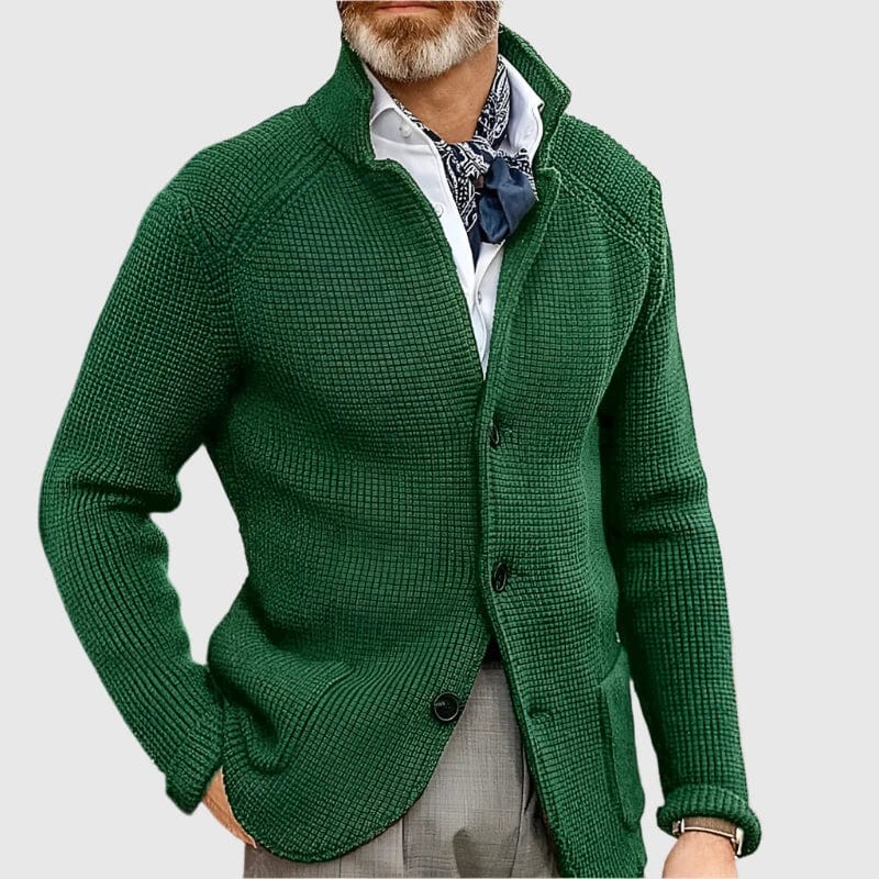 Kacob | Men's Stand Collar Cardigan – Button Up Textured Knit Jacket
