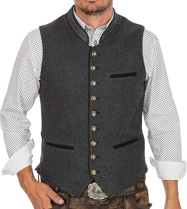 Kacob | Men's Stand Collar Waistcoat – Button Front Traditional Vest