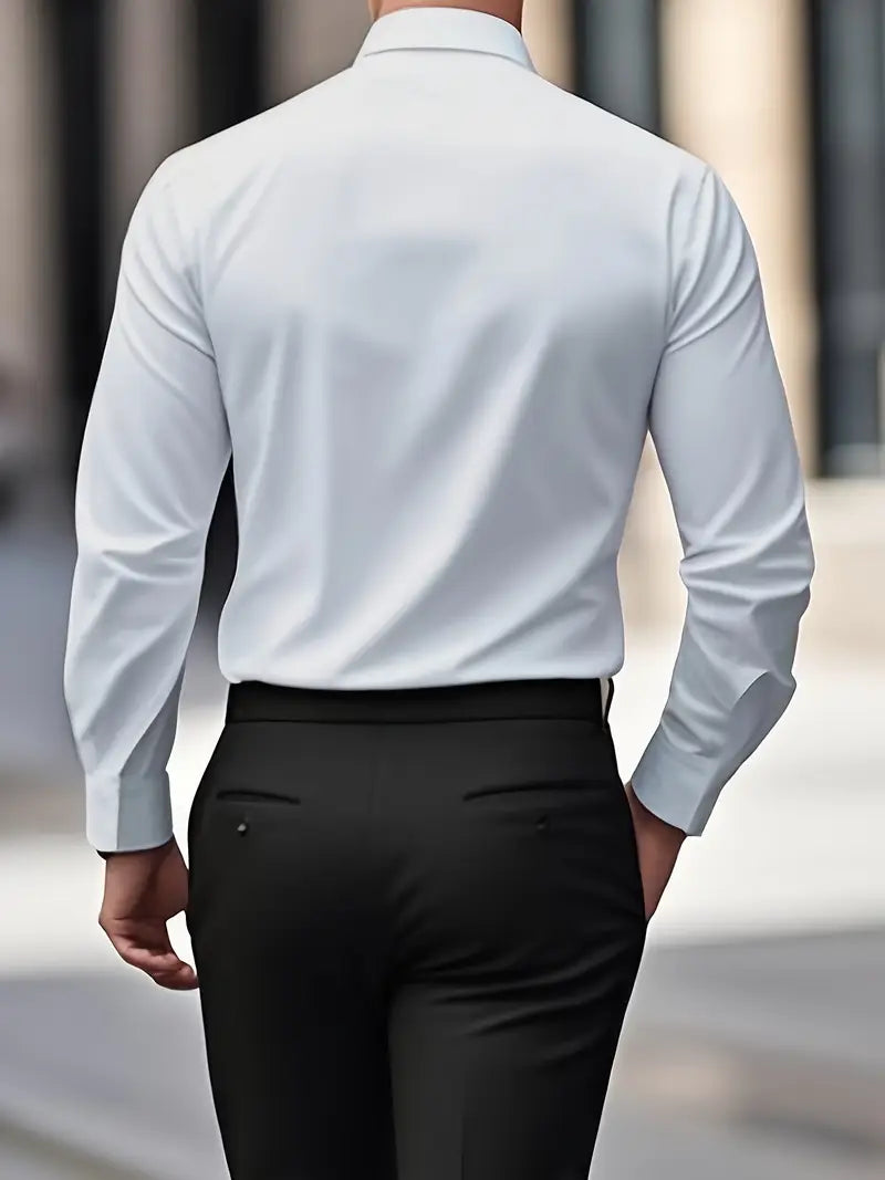 Kacob | Men's Stretch Formal Shirt – Classic Collar Long Sleeve Work Shirt