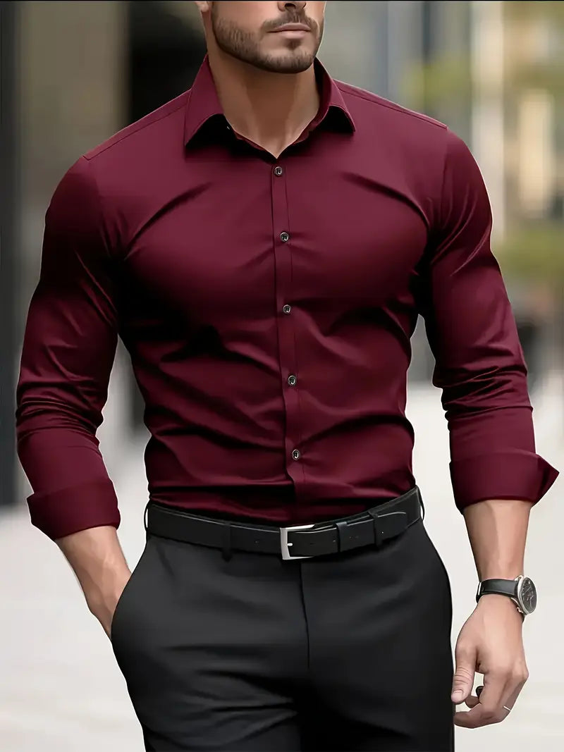 Kacob | Men's Stretch Formal Shirt – Classic Collar Long Sleeve Work Shirt