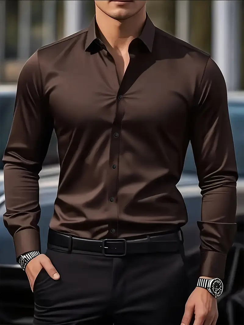 Kacob | Men's Stretch Formal Shirt – Classic Collar Long Sleeve Work Shirt