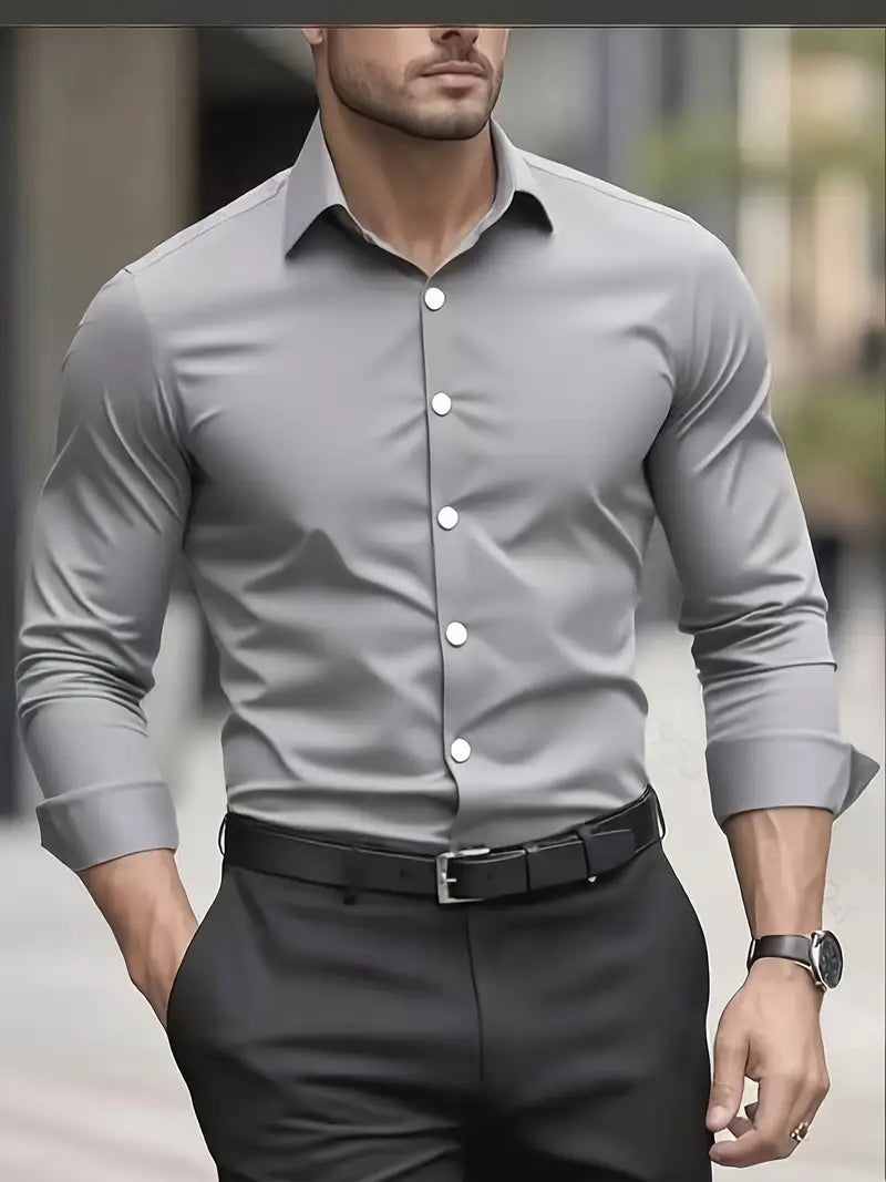Kacob | Men's Stretch Formal Shirt – Classic Collar Long Sleeve Work Shirt