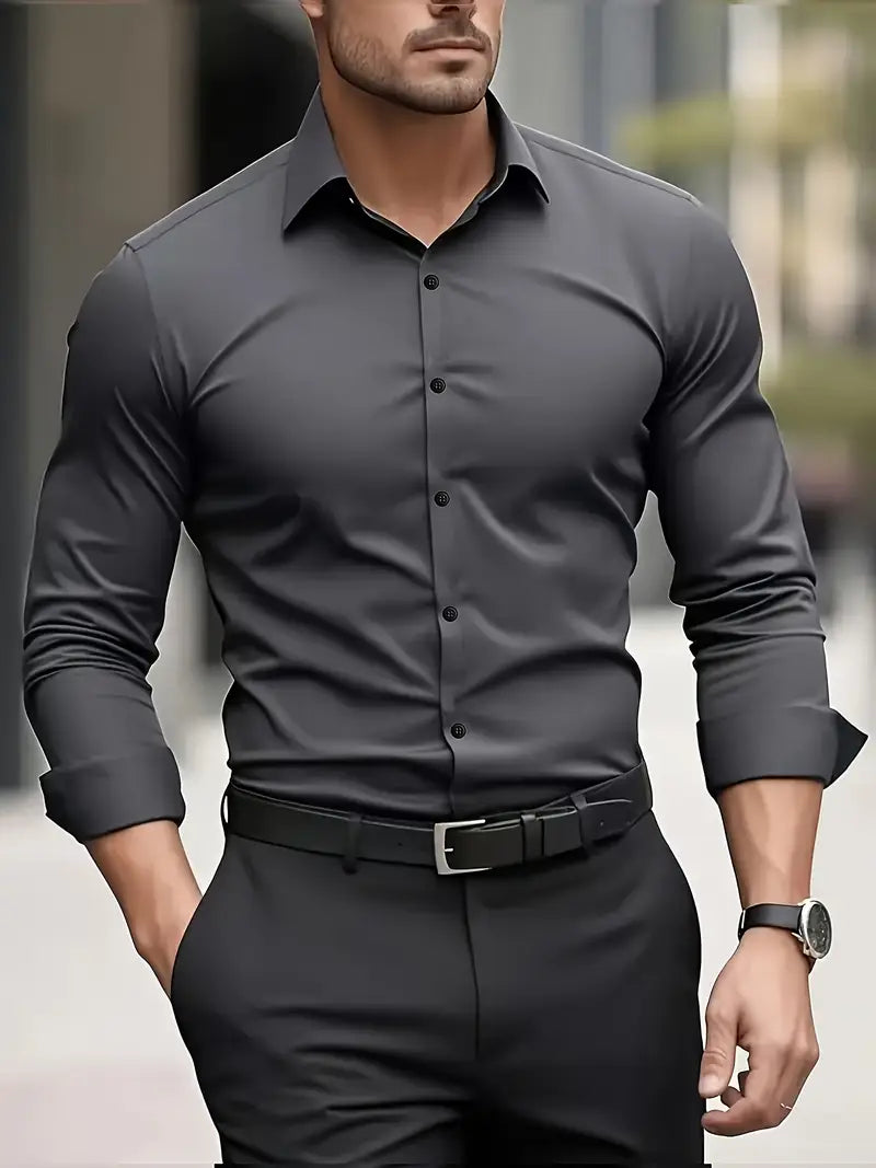 Kacob | Men's Stretch Formal Shirt – Classic Collar Long Sleeve Work Shirt