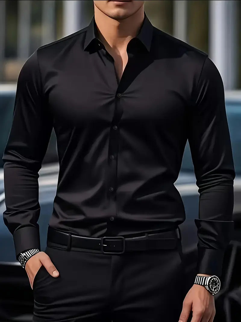 Kacob | Men's Stretch Formal Shirt – Classic Collar Long Sleeve Work Shirt