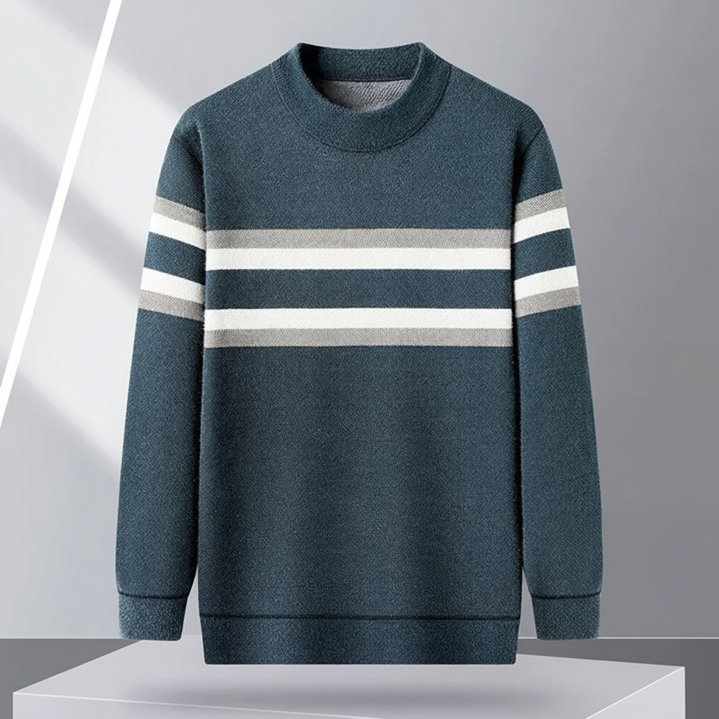 Men's Striped Crew Neck Knitted Jumper – Contrast Stripe Knit