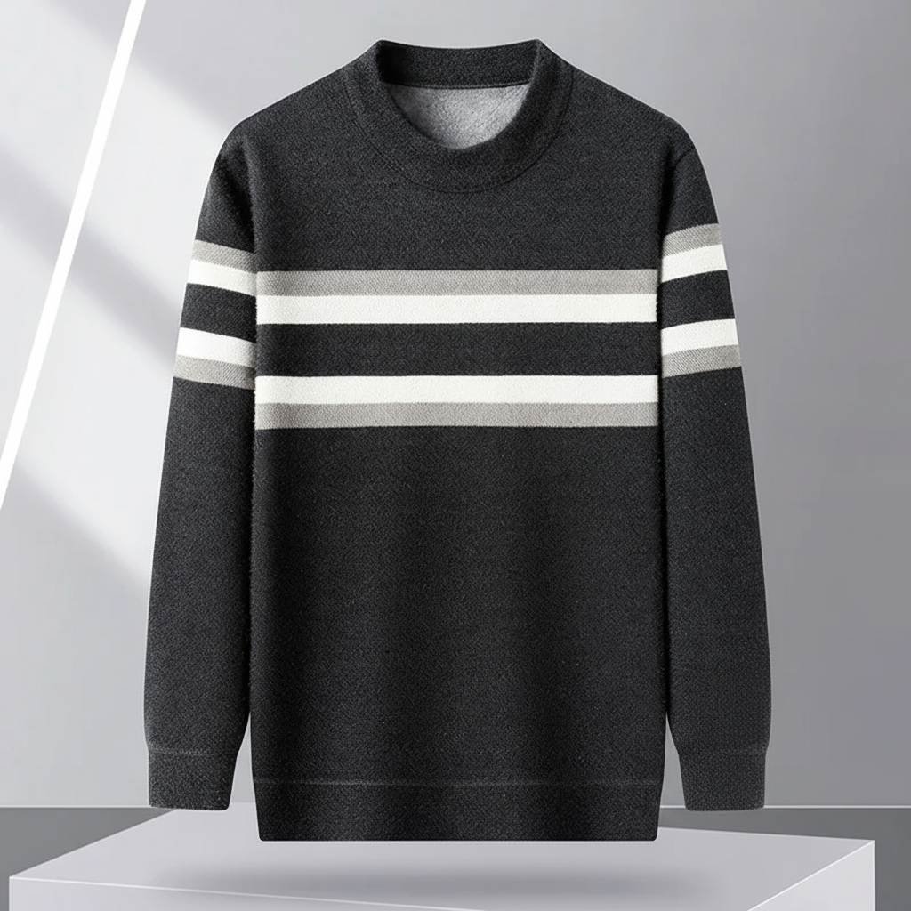 Men's Striped Crew Neck Knitted Jumper – Contrast Stripe Knit