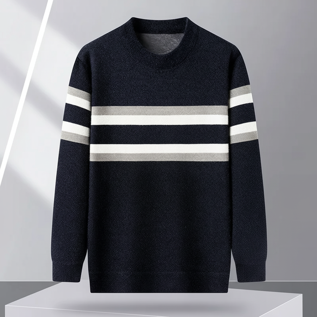 Men's Striped Crew Neck Knitted Jumper – Contrast Stripe Knit