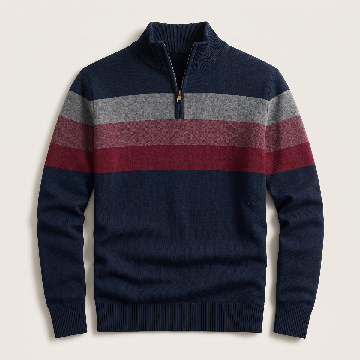 Kacob | Men's Striped Quarter Zip Jumper – Knitted Funnel Neck Pullover