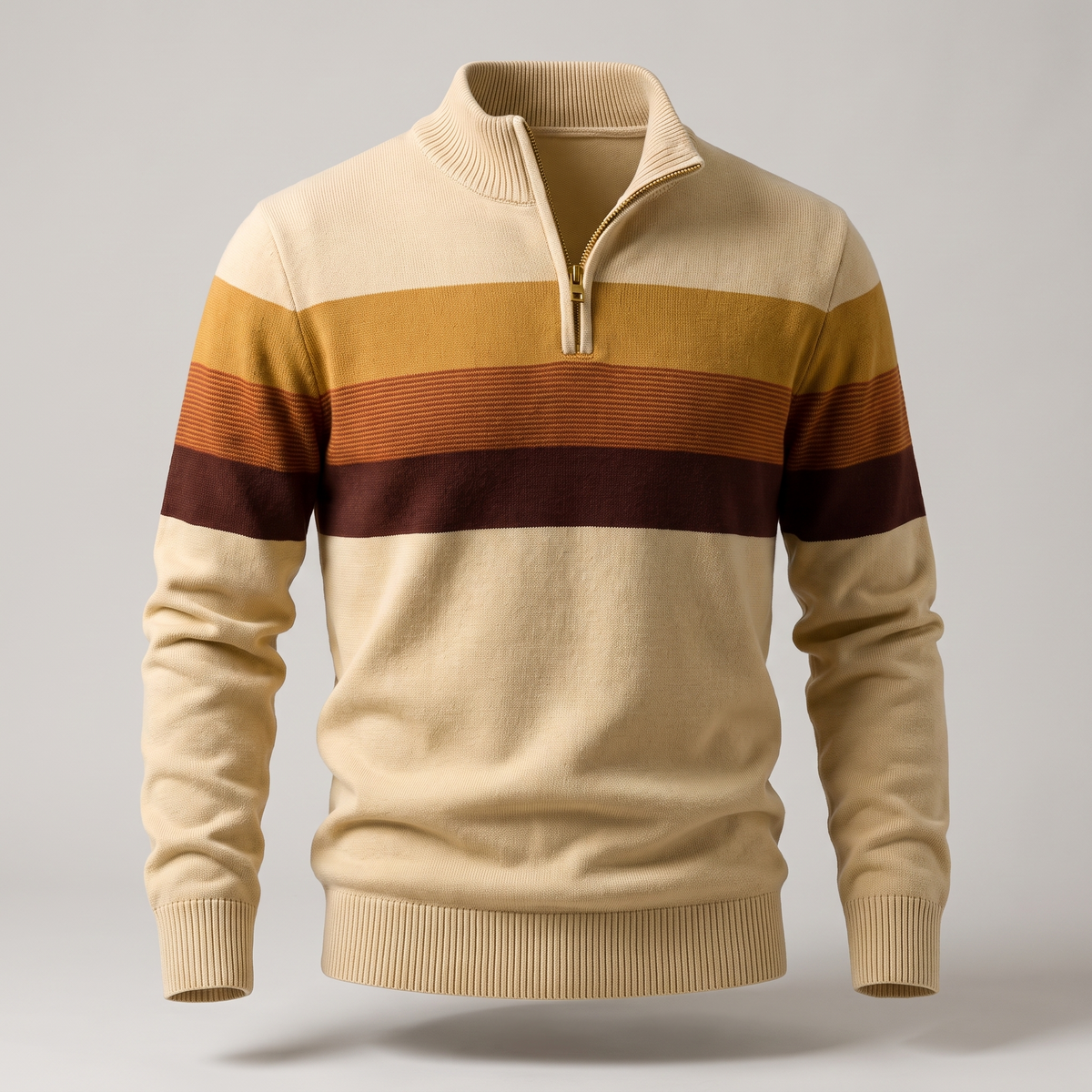Kacob | Men's Striped Quarter Zip Jumper – Knitted Funnel Neck Pullover