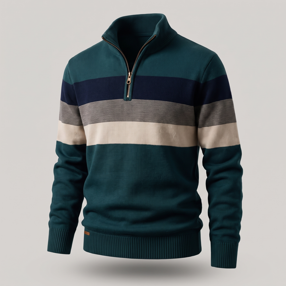 Kacob | Men's Striped Quarter Zip Jumper – Knitted Funnel Neck Pullover