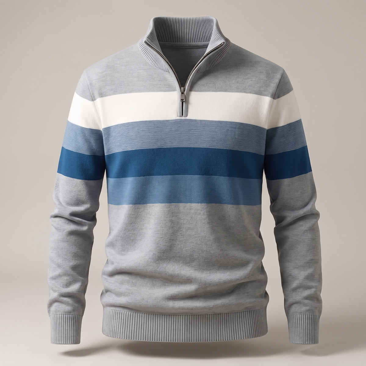Kacob | Men's Striped Quarter Zip Jumper – Knitted Funnel Neck Pullover