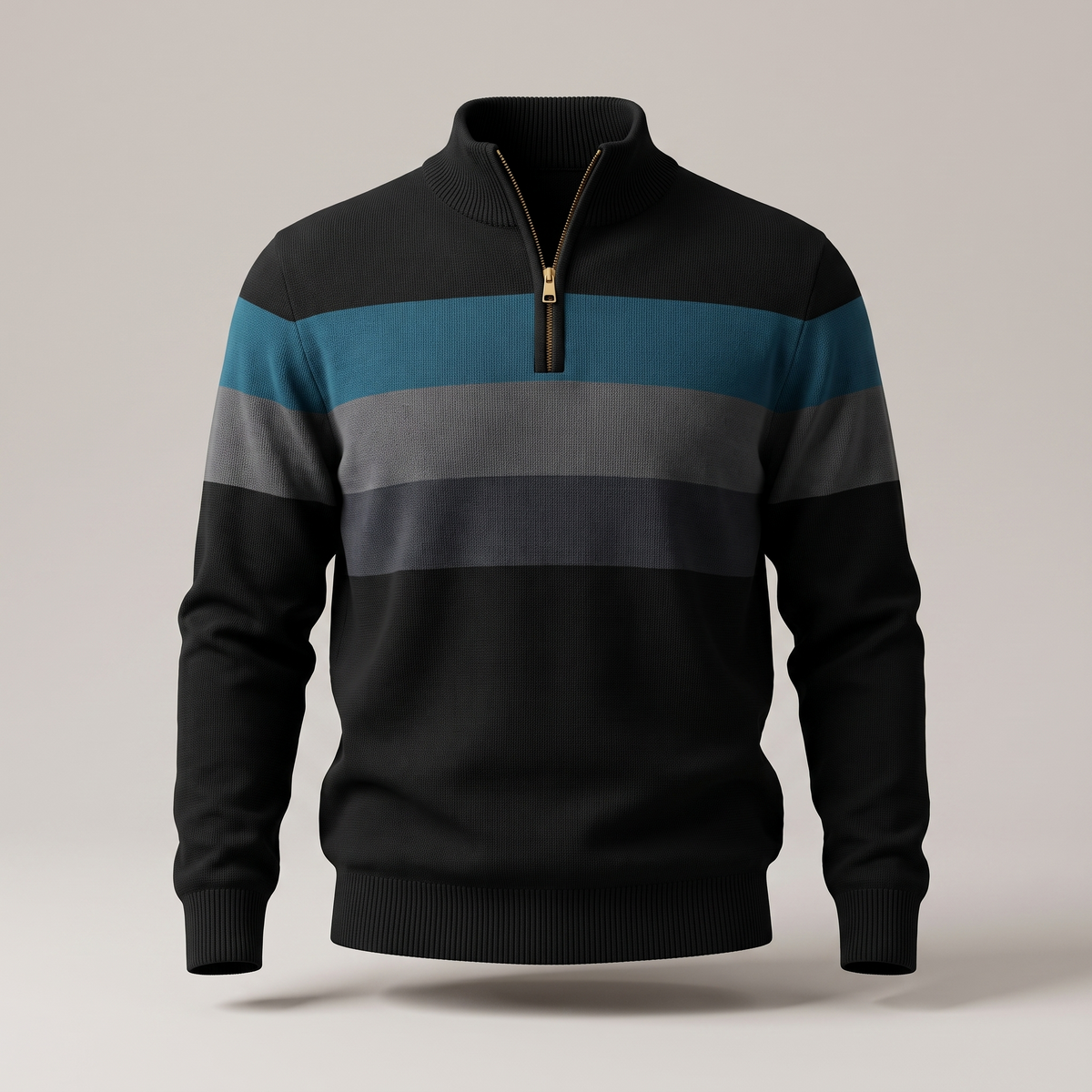 Kacob | Men's Striped Quarter Zip Jumper – Knitted Funnel Neck Pullover