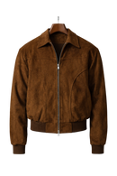 Kacob | Men's Suede Flight Bomber Jacket – Ribbed Trim Zip-Up Bomber