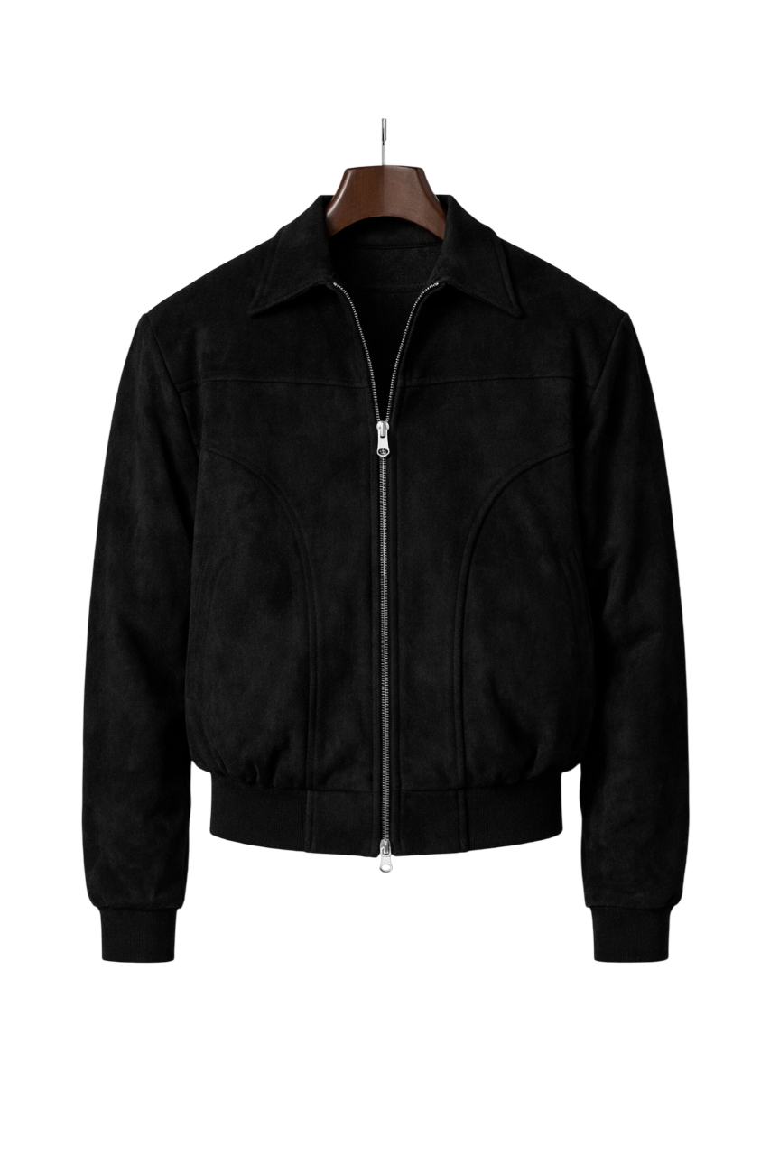 Men's Suede Flight Bomber Jacket – Ribbed Trim Zip-Up Bomber