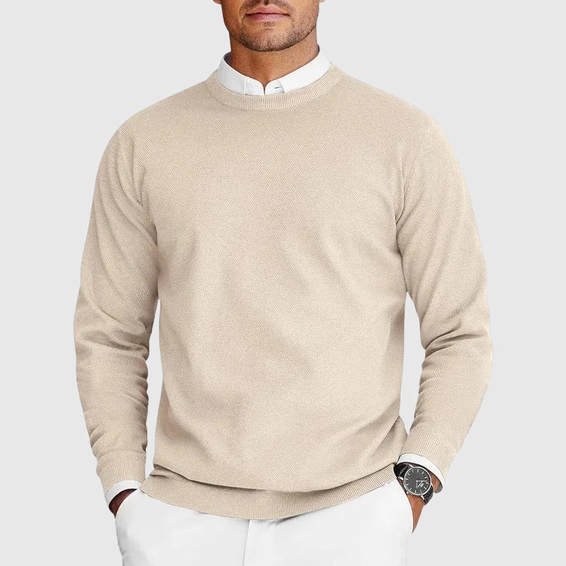 Kacob | Men's Tailored Crew Neck Jumper – Fine Knit Smart Pullover